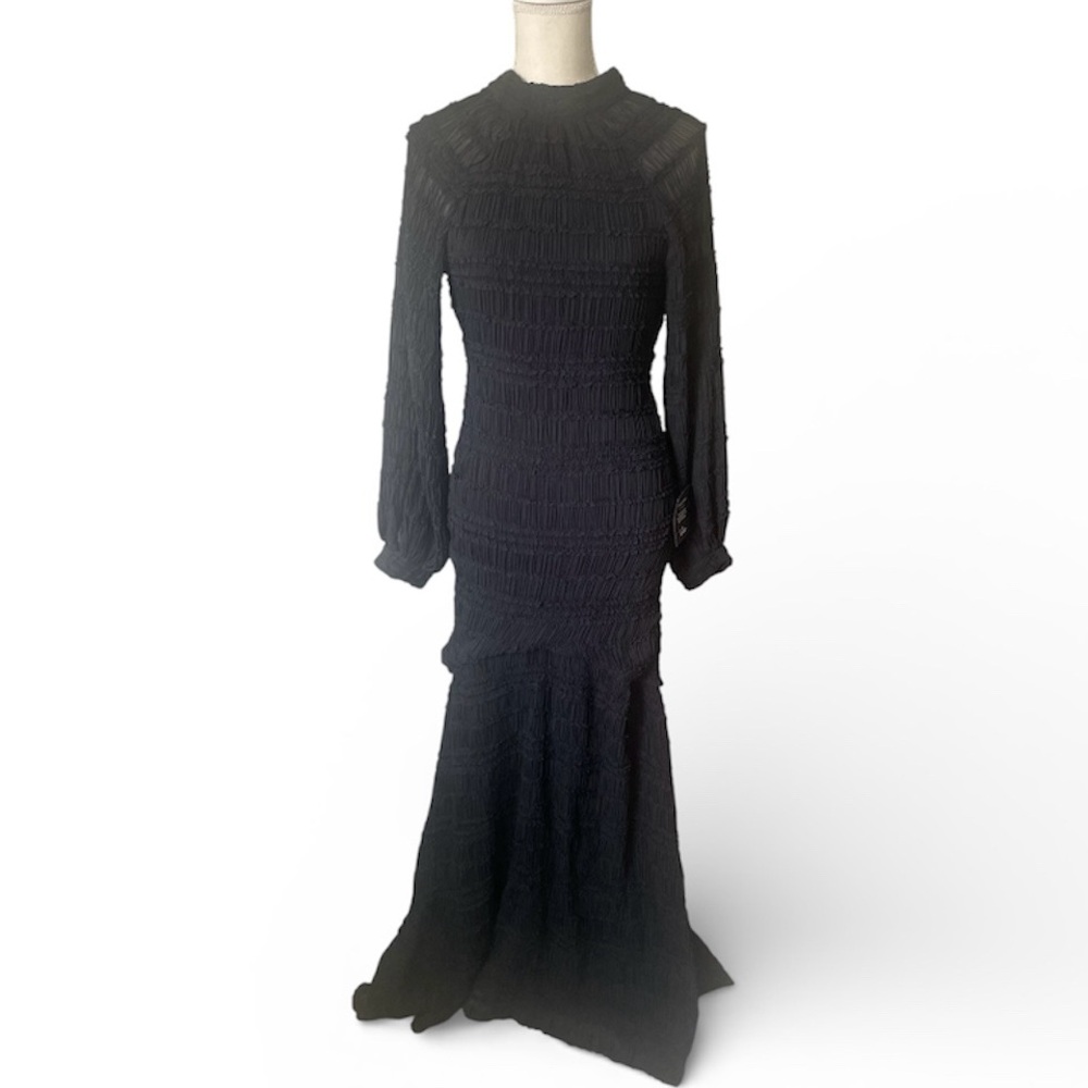 Lulus Exemplary Romance Black Textured Backless Trumpet Hem Maxi Dress